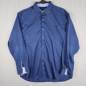 Tommy Bahama Button Down Shirt Mens Large Navy Blue Cotton Silk Long Sleeve